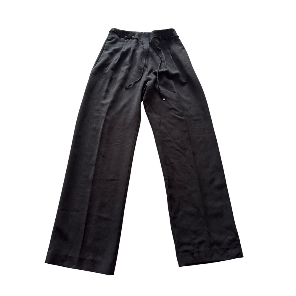 H&M Black High Waist Wide Leg Trousers Tie Waist Size 8 EU 40